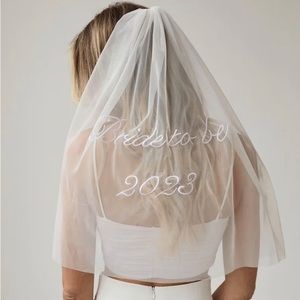Embroidered Bride to Be 2023 Veil from Six Stories for a bridal shower or Bach
